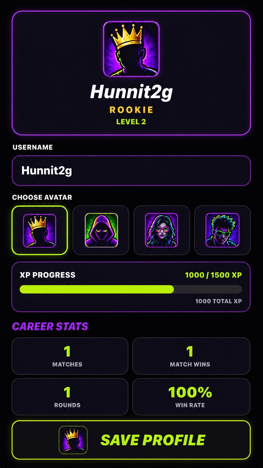 Player profile screen
